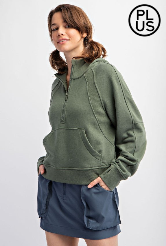 PLUS SIZE FRENCH TERRY CROPPED HOODIE JACKET