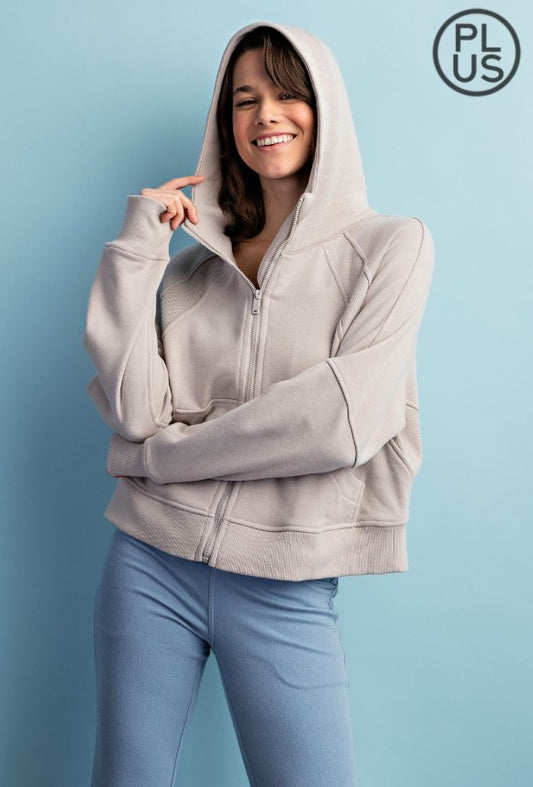 PLUS SIZE FRENCH TERRY LONG SLEEVE FULL ZIP HOODIE TOP