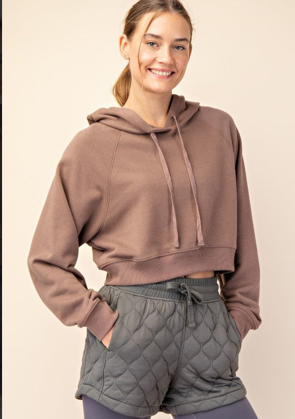 FRENCH TERRY LONG SLEEVE HOODIE CROP JACKET